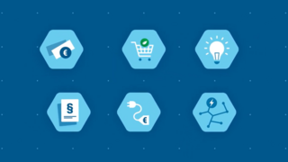 Vorschaubild für das Erklärvideo zur Studie "Transformationsfaktoren für eine klimafreundliche Industrie" mit sechs Icons