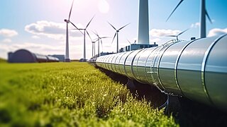 Leitungsrohr, Windräder im Hintergrund