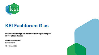 Titelfolie einer PowerPoint Präsentation zum Fachforum Glas mit KEI Logo